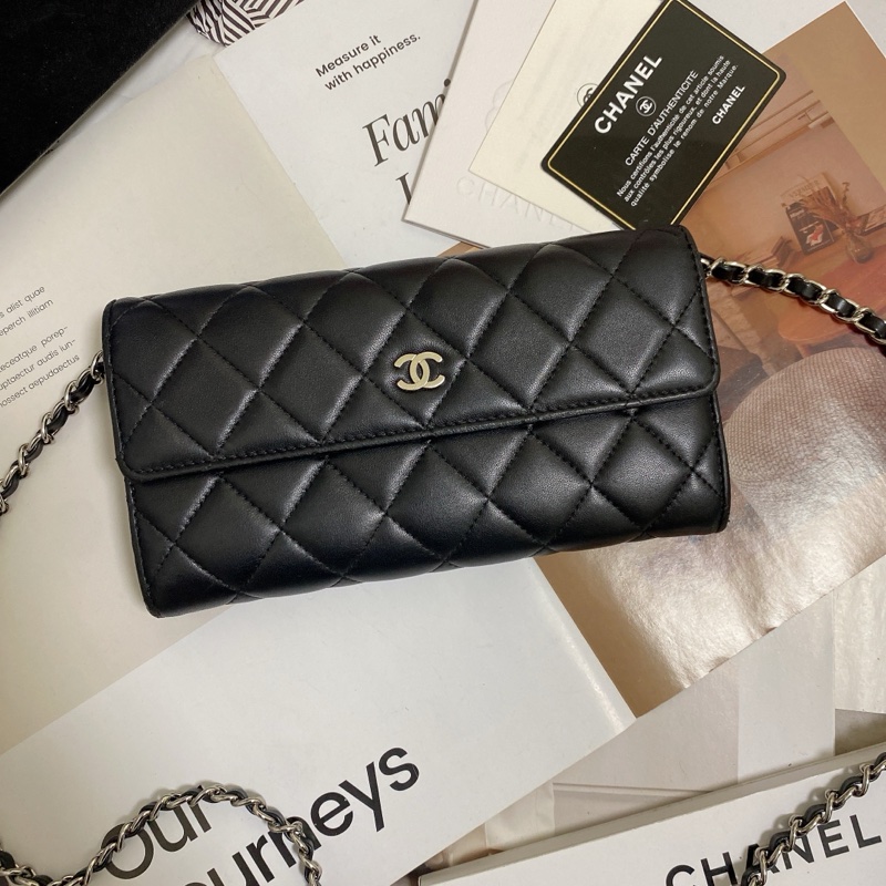 𝙲𝕙𝕒𝕟𝕖𝕝經典雙C銀釦翻蓋長夾🏅 #附鏈條改造組升級woc背-5