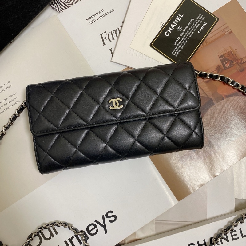 𝙲𝕙𝕒𝕟𝕖𝕝經典雙C銀釦翻蓋長夾🏅 #附鏈條改造組升級woc背-6