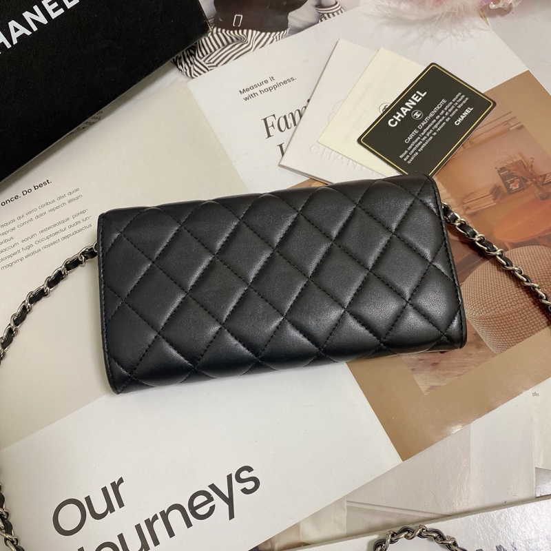 𝙲𝕙𝕒𝕟𝕖𝕝經典雙C銀釦翻蓋長夾🏅 #附鏈條改造組升級woc背-7