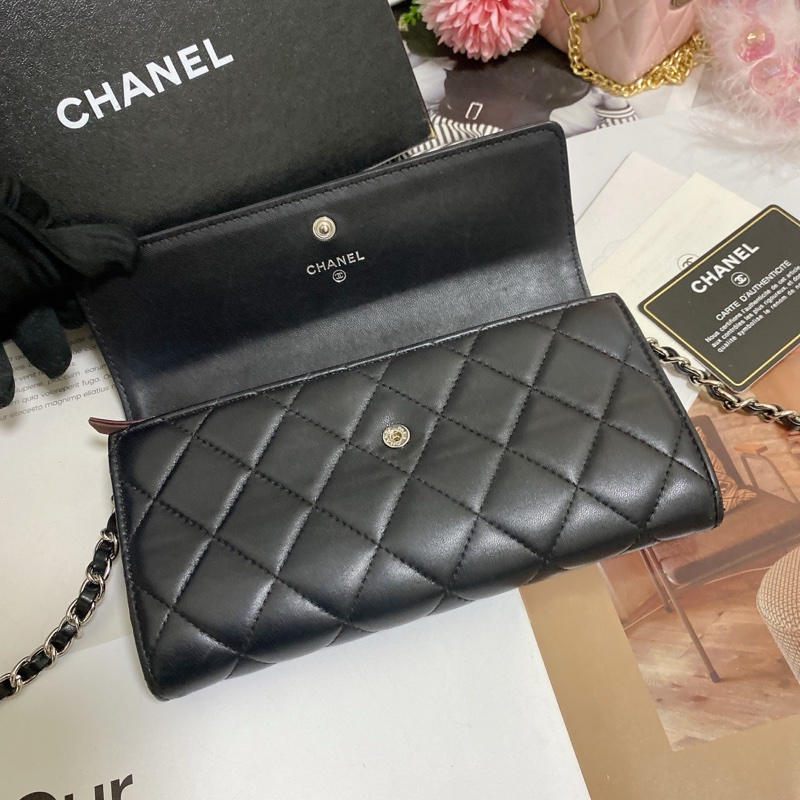 𝙲𝕙𝕒𝕟𝕖𝕝經典雙C銀釦翻蓋長夾🏅 #附鏈條改造組升級woc背-8