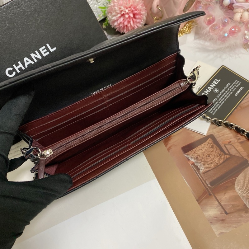 𝙲𝕙𝕒𝕟𝕖𝕝經典雙C銀釦翻蓋長夾🏅 #附鏈條改造組升級woc背-9