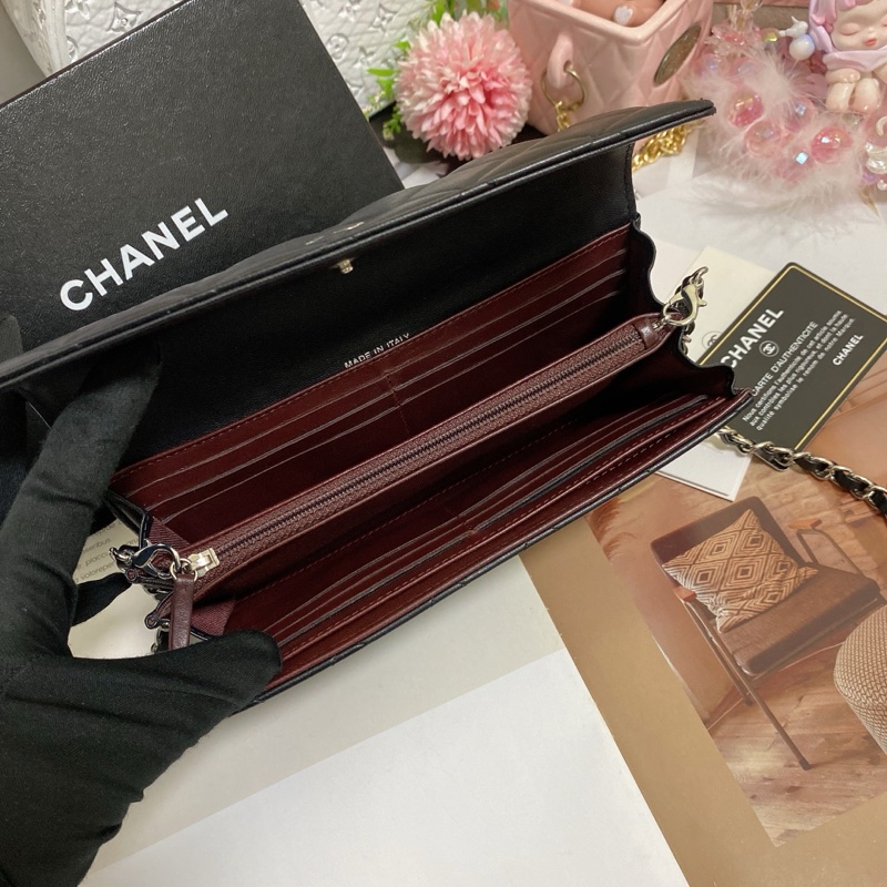 𝙲𝕙𝕒𝕟𝕖𝕝經典雙C銀釦翻蓋長夾🏅 #附鏈條改造組升級woc背-10