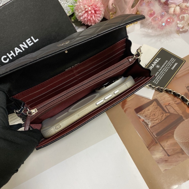 𝙲𝕙𝕒𝕟𝕖𝕝經典雙C銀釦翻蓋長夾🏅 #附鏈條改造組升級woc背-11