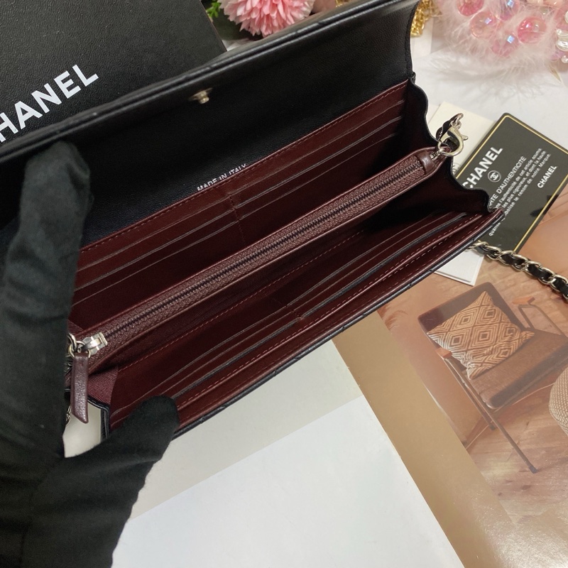 𝙲𝕙𝕒𝕟𝕖𝕝經典雙C銀釦翻蓋長夾🏅 #附鏈條改造組升級woc背-12