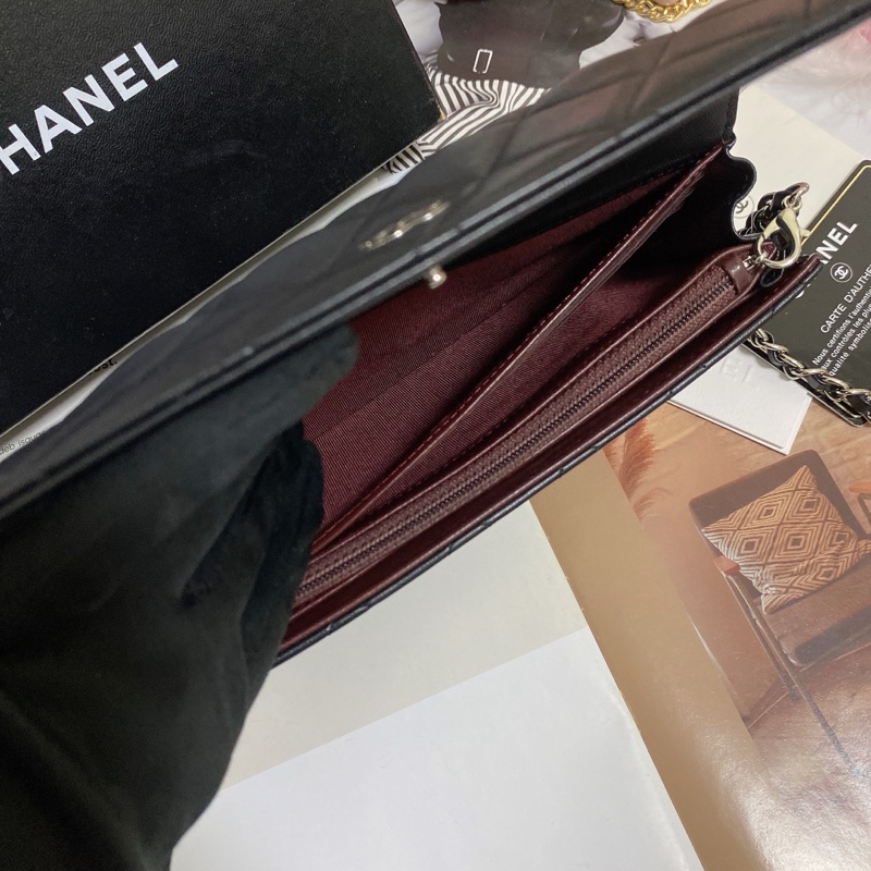 𝙲𝕙𝕒𝕟𝕖𝕝經典雙C銀釦翻蓋長夾🏅 #附鏈條改造組升級woc背-14