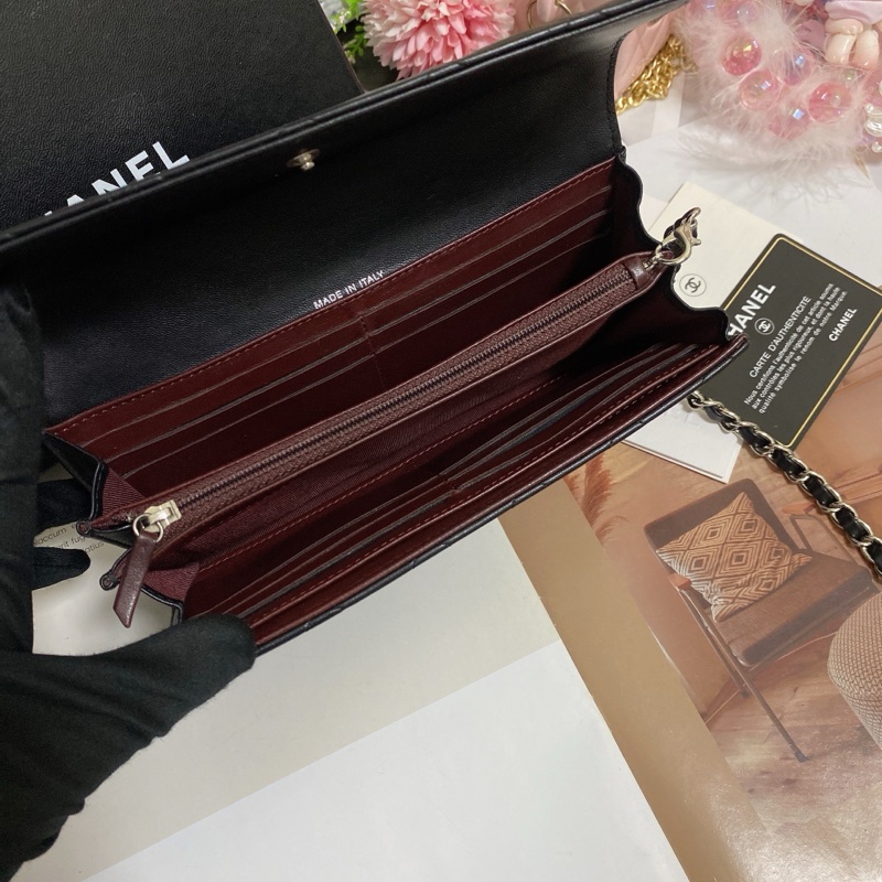 𝙲𝕙𝕒𝕟𝕖𝕝經典雙C銀釦翻蓋長夾🏅 #附鏈條改造組升級woc背-15