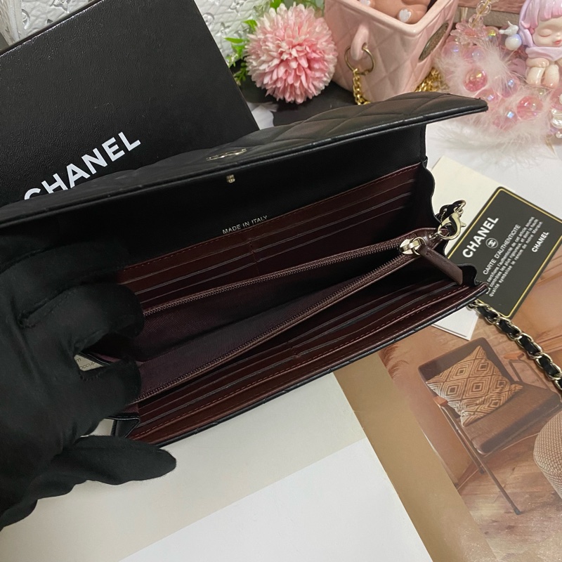 𝙲𝕙𝕒𝕟𝕖𝕝經典雙C銀釦翻蓋長夾🏅 #附鏈條改造組升級woc背-16