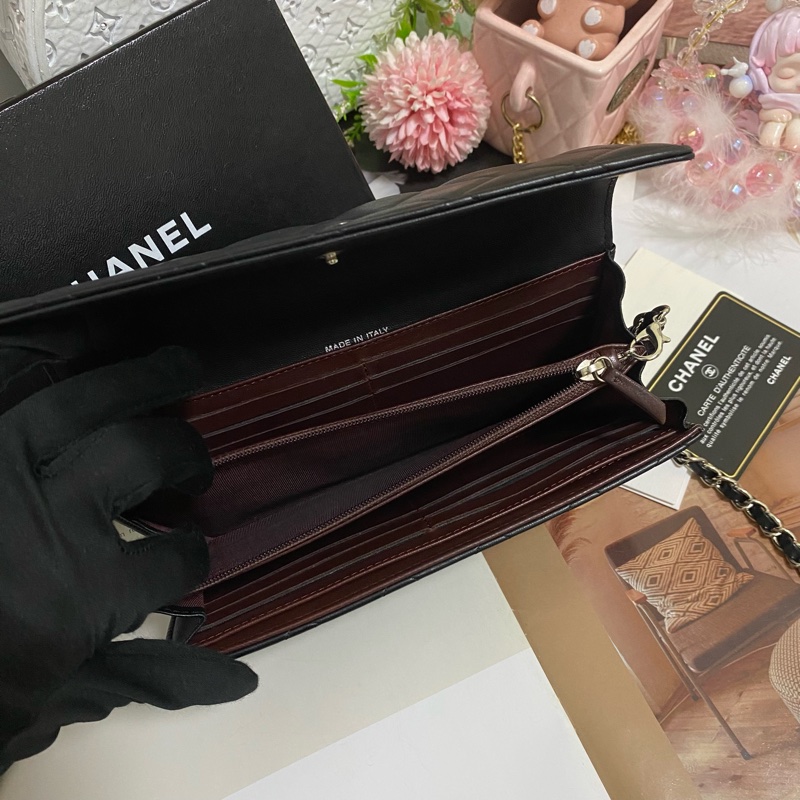 𝙲𝕙𝕒𝕟𝕖𝕝經典雙C銀釦翻蓋長夾🏅 #附鏈條改造組升級woc背-17