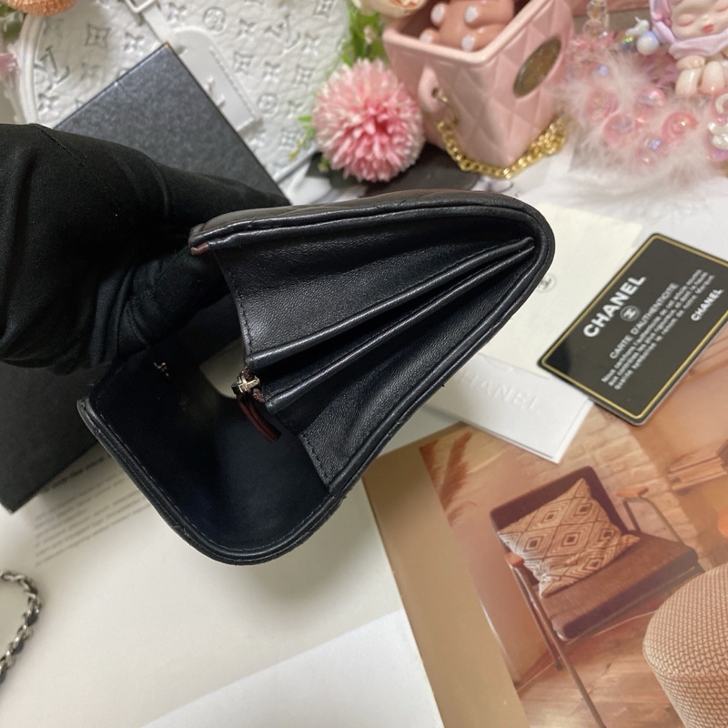 𝙲𝕙𝕒𝕟𝕖𝕝經典雙C銀釦翻蓋長夾🏅 #附鏈條改造組升級woc背-19