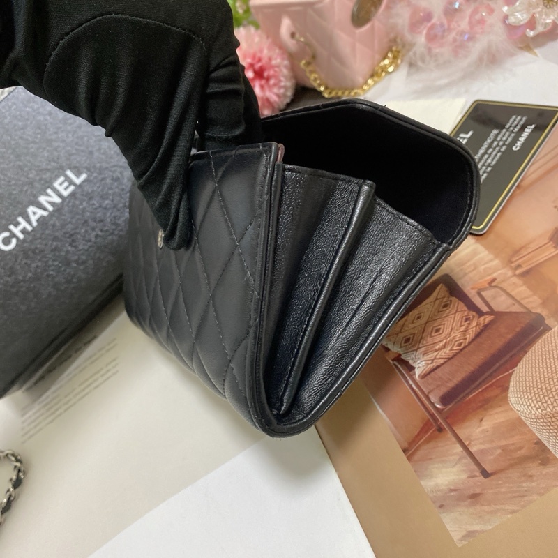 𝙲𝕙𝕒𝕟𝕖𝕝經典雙C銀釦翻蓋長夾🏅 #附鏈條改造組升級woc背-20