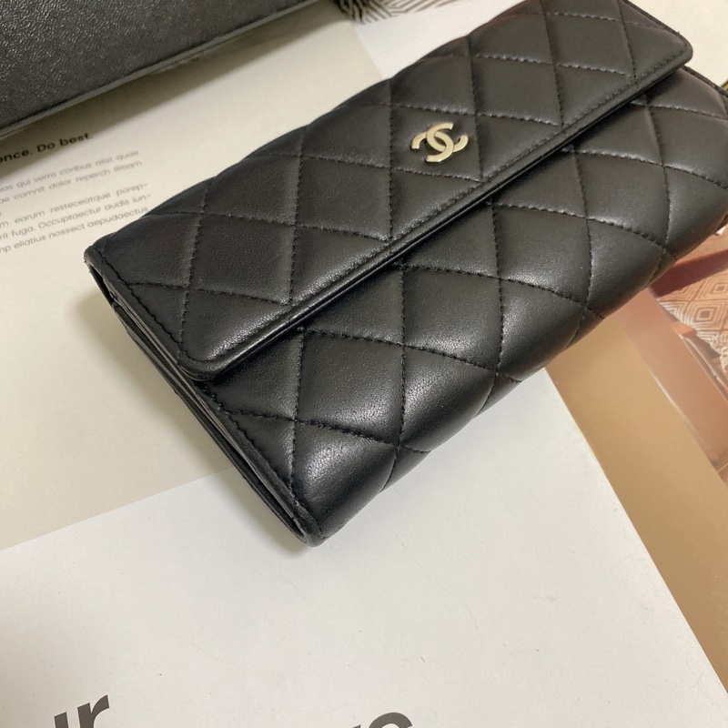 𝙲𝕙𝕒𝕟𝕖𝕝經典雙C銀釦翻蓋長夾🏅 #附鏈條改造組升級woc背-21