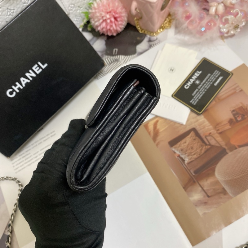 𝙲𝕙𝕒𝕟𝕖𝕝經典雙C銀釦翻蓋長夾🏅 #附鏈條改造組升級woc背-26