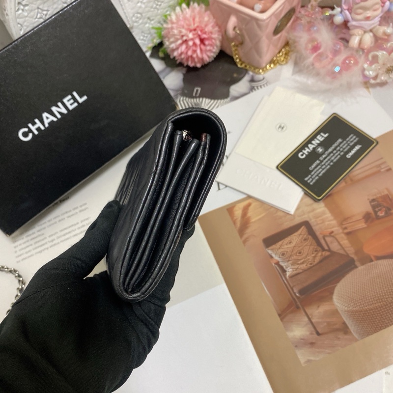 𝙲𝕙𝕒𝕟𝕖𝕝經典雙C銀釦翻蓋長夾🏅 #附鏈條改造組升級woc背-28