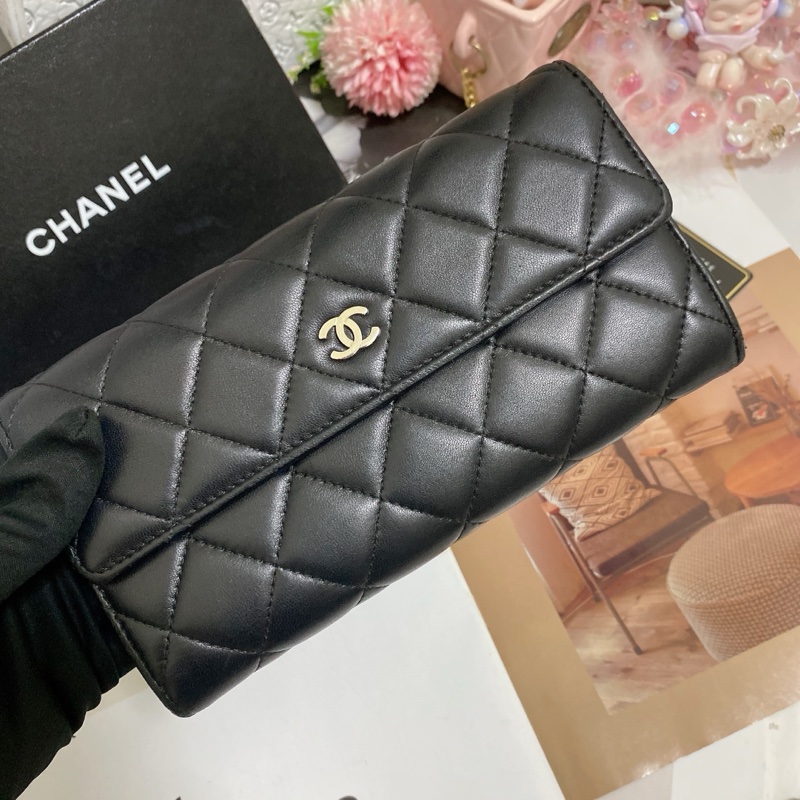 𝙲𝕙𝕒𝕟𝕖𝕝經典雙C銀釦翻蓋長夾🏅 #附鏈條改造組升級woc背-29