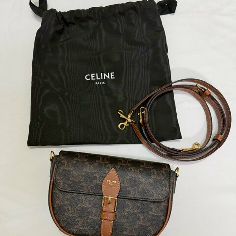 CELINEFOLCO 帆布老花皮革飾邊肩/斜背包