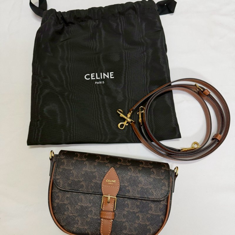 CELINEFOLCO 帆布老花皮革飾邊肩/斜背包-0