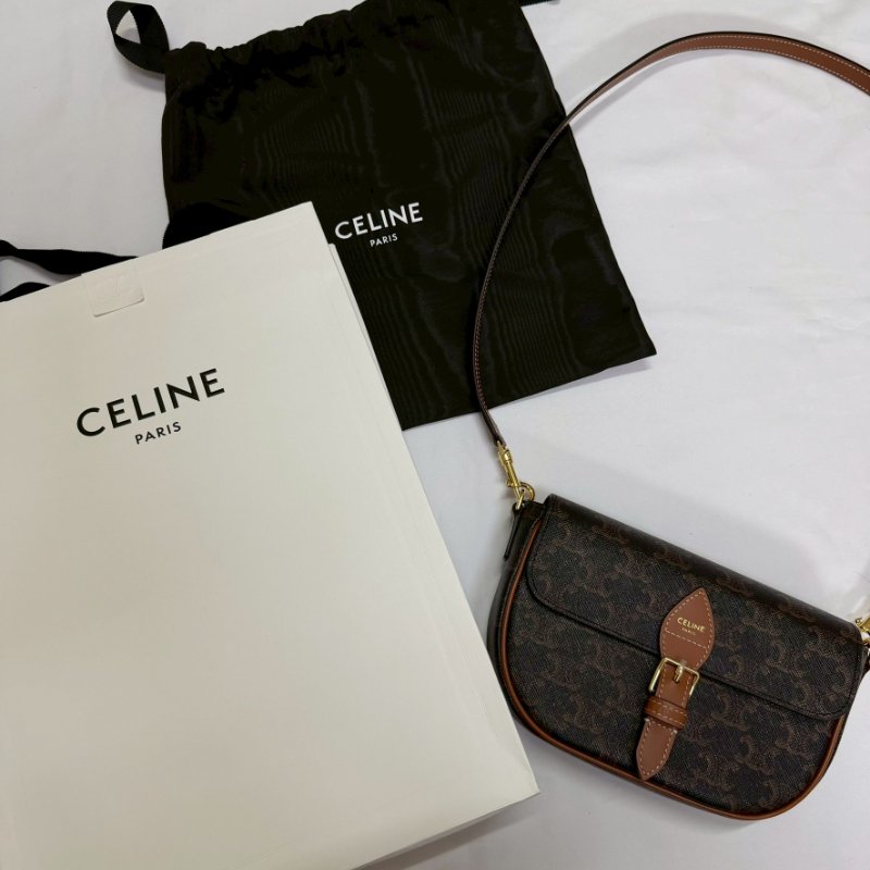 CELINEFOLCO 帆布老花皮革飾邊肩/斜背包-3
