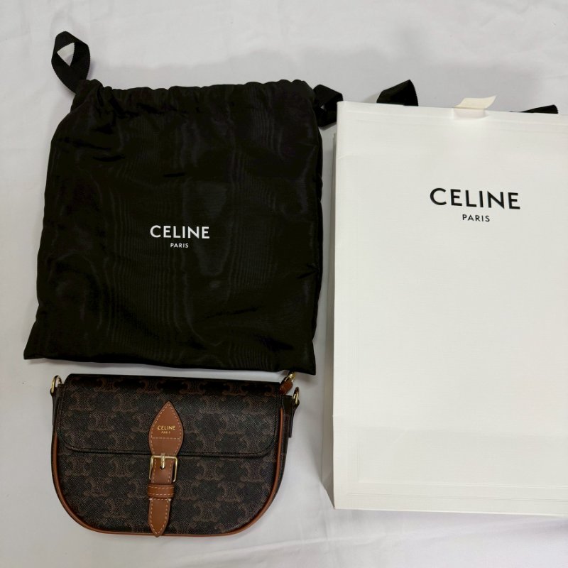 CELINEFOLCO 帆布老花皮革飾邊肩/斜背包-4