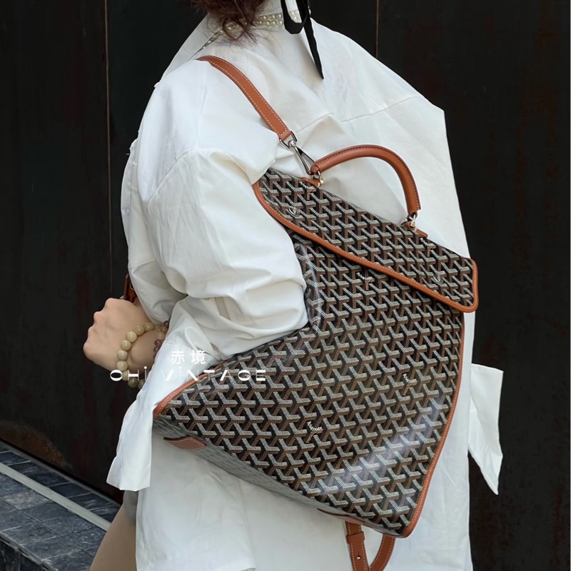 顏值在線超實用😍Goyard戈雅SaintLeger棕色老花折疊雙肩包後背包-4