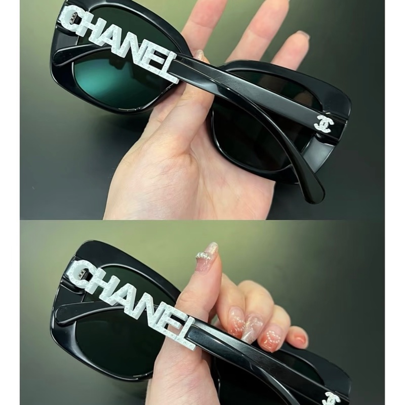 甜售近全新香奈兒Chanel爆款白色水鑽字母太陽眼鏡         黑框墨鏡-10