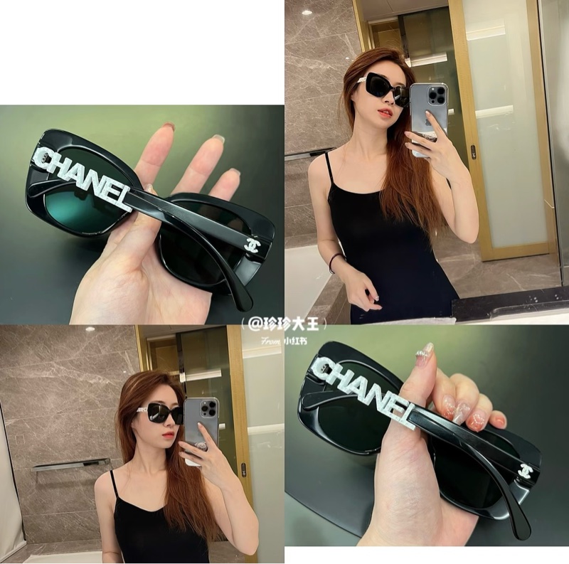 甜售近全新香奈兒Chanel爆款白色水鑽字母太陽眼鏡         黑框墨鏡-11