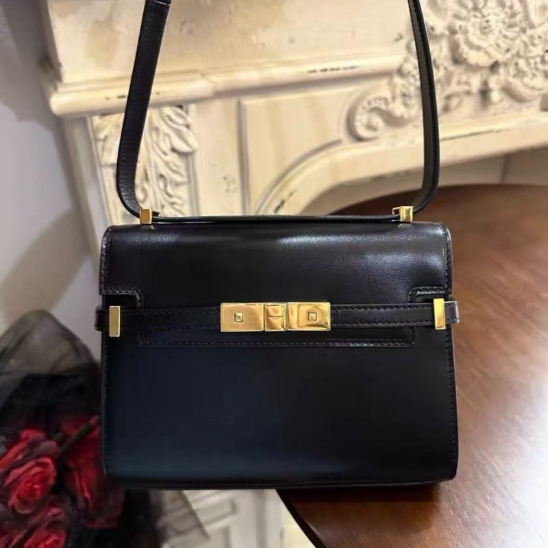 Ysl 黑金亮面box皮迷你曼哈頓斜背包 rose 同款 底長19 99新配件塵袋-1