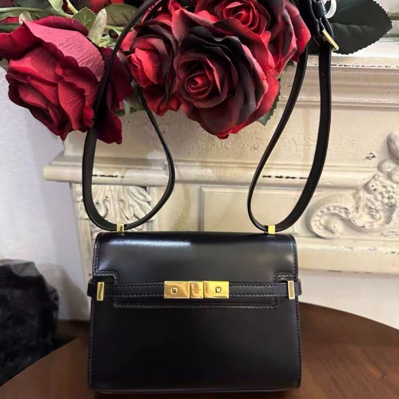 Ysl 黑金亮面box皮迷你曼哈頓斜背包 rose 同款 底長19 99新配件塵袋-4