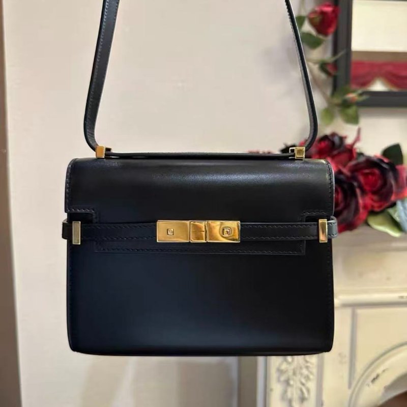Ysl 黑金亮面box皮迷你曼哈頓斜背包 rose 同款 底長19 99新配件塵袋-5