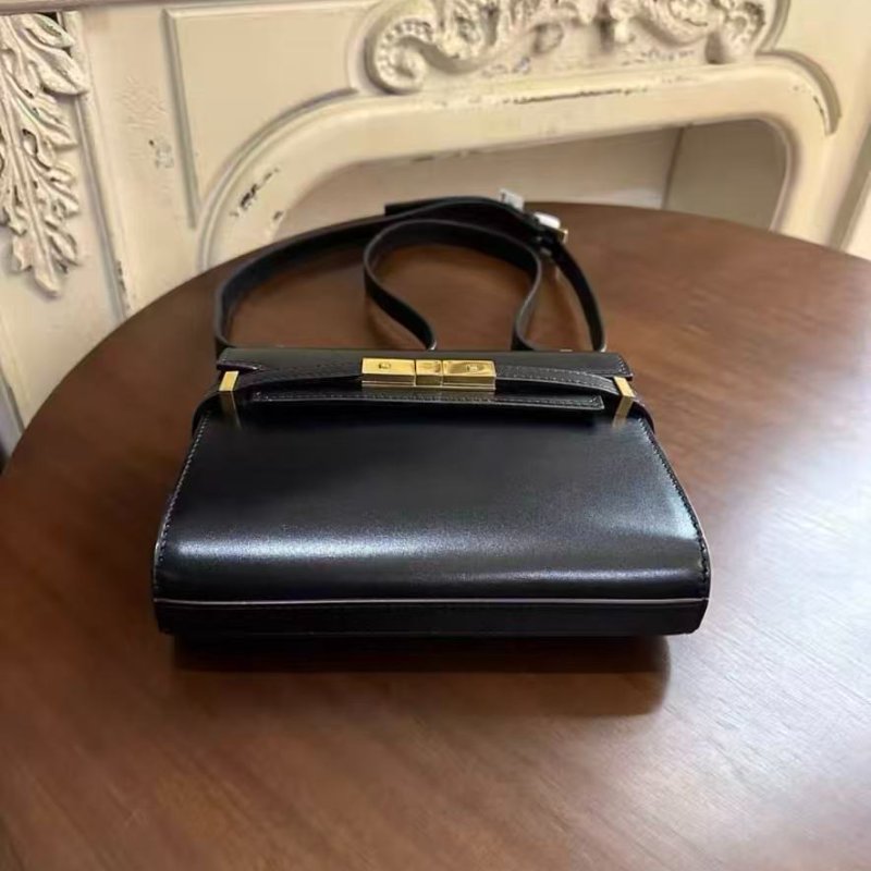 Ysl 黑金亮面box皮迷你曼哈頓斜背包 rose 同款 底長19 99新配件塵袋-6