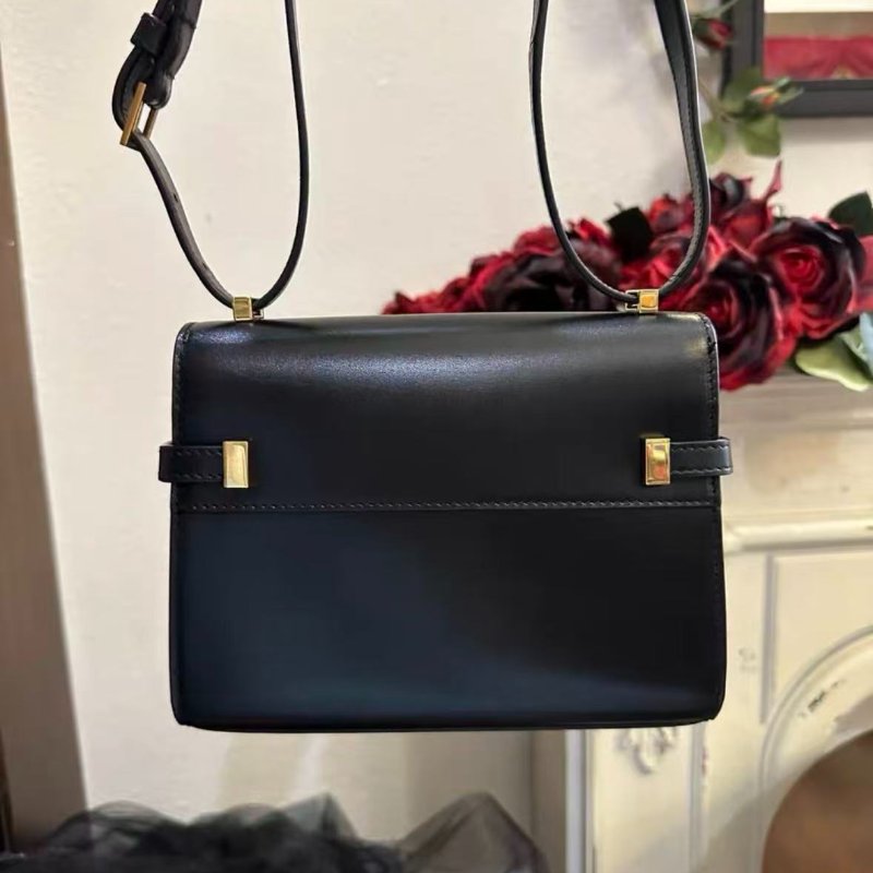 Ysl 黑金亮面box皮迷你曼哈頓斜背包 rose 同款 底長19 99新配件塵袋-7