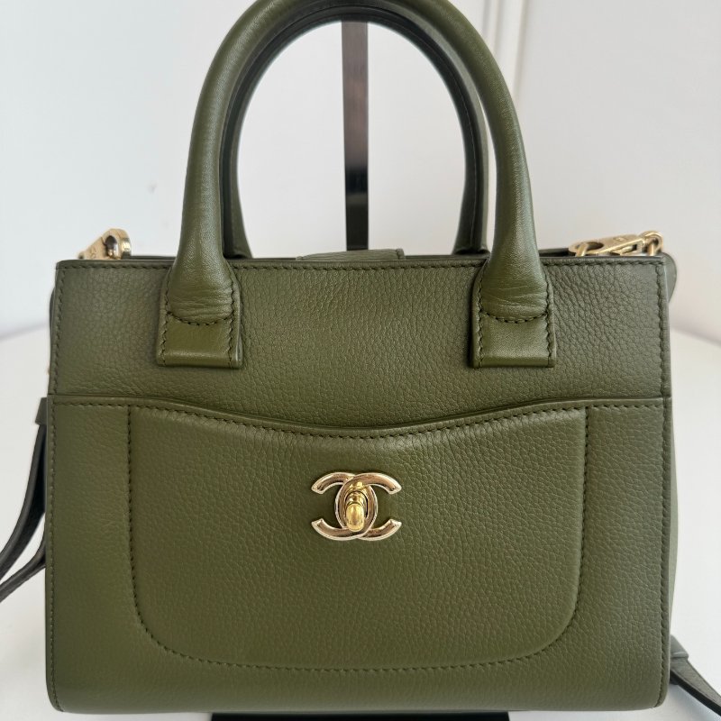 香奈兒/Chanel 橄欖綠牛皮手提小tote-5