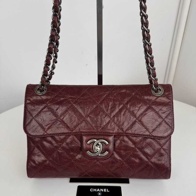 香奈兒/Chanel 複古山楂紅魚子醬機場 鏈條包-5