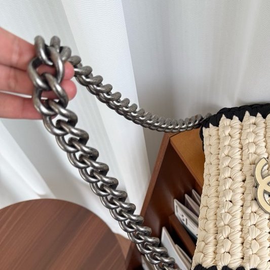 香奈兒/Chanel 黑白熊貓編織口蓋鏈條包-9