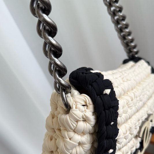 香奈兒/Chanel 黑白熊貓編織口蓋鏈條包-10