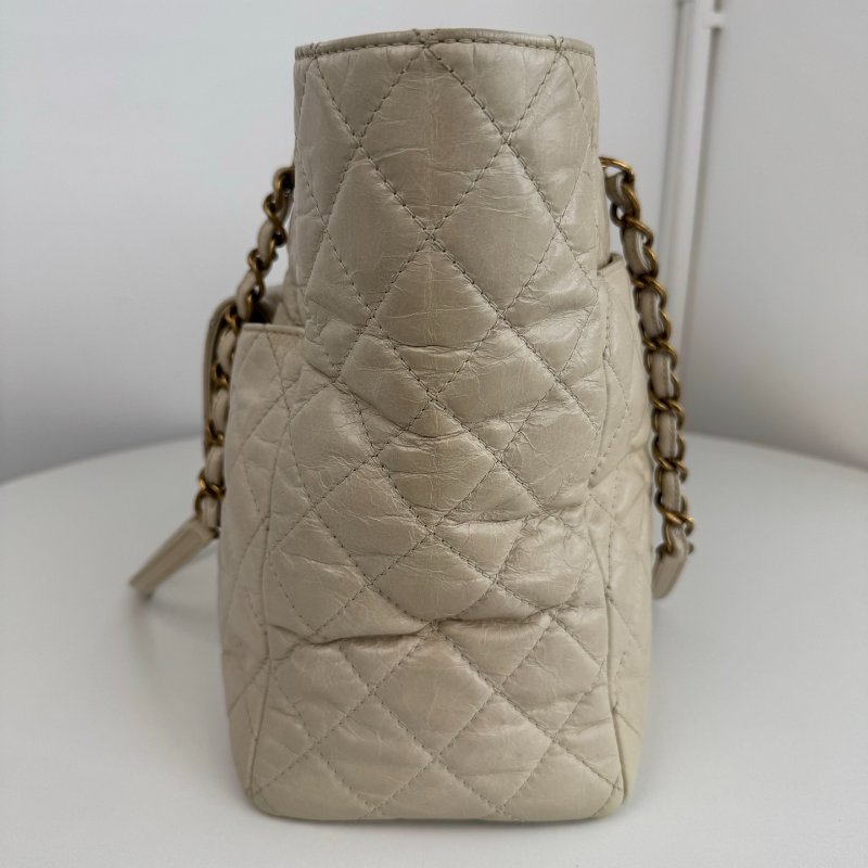 香奈兒/Chanel 奶茶油蠟皮肩背托特包-3