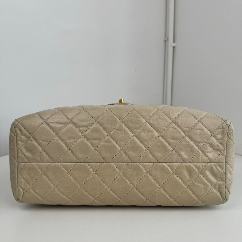 香奈兒/Chanel 奶茶油蠟皮肩背托特包-4