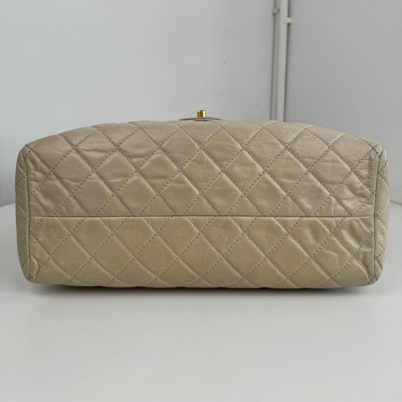 香奈兒/Chanel 奶茶油蠟皮肩背托特包-7