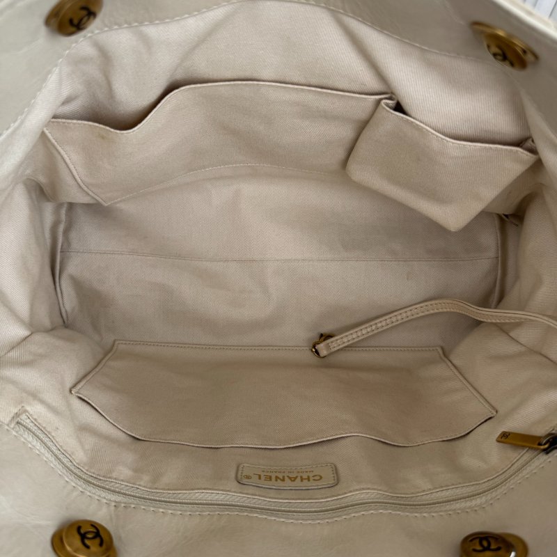 香奈兒/Chanel 奶茶油蠟皮肩背托特包-8