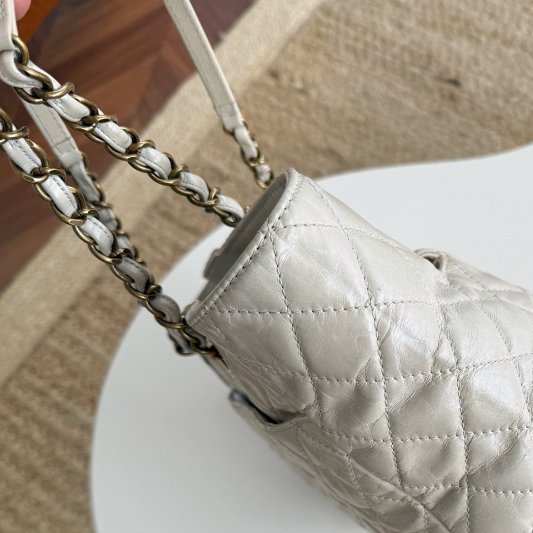 香奈兒/Chanel 奶茶油蠟皮肩背托特包-10