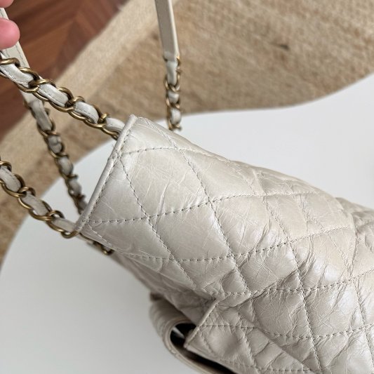 香奈兒/Chanel 奶茶油蠟皮肩背托特包-11