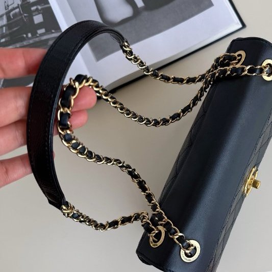 香奈兒/Chanel 黑金中號盒子口蓋鏈條包-9