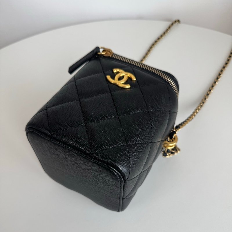 芯片款 香奈兒/Chanel 黑金魚子醬單肩盒子包-2
