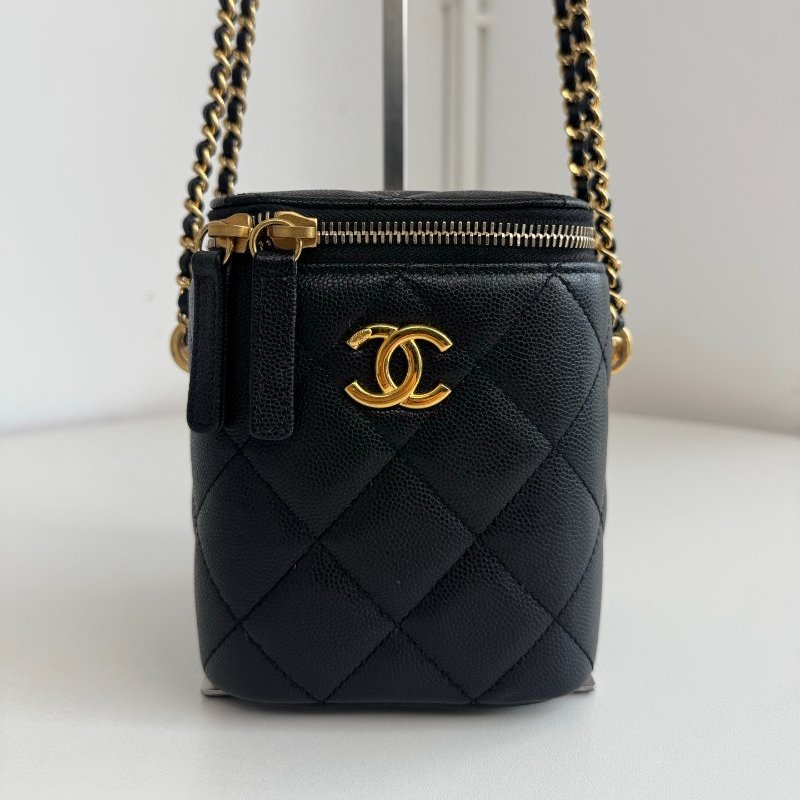 芯片款 香奈兒/Chanel 黑金魚子醬單肩盒子包-5