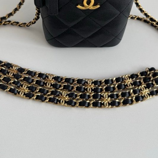 芯片款 香奈兒/Chanel 黑金魚子醬單肩盒子包-10