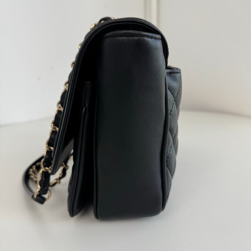 香奈兒/Chanel 黑金菱格口蓋方胖子 鏈條肩背包-2