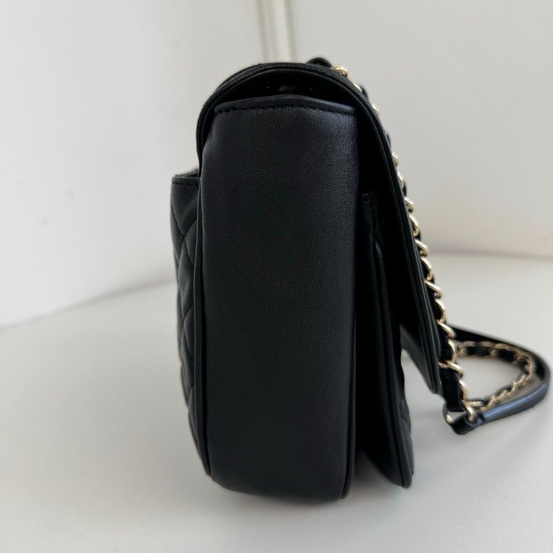 香奈兒/Chanel 黑金菱格口蓋方胖子 鏈條肩背包-3