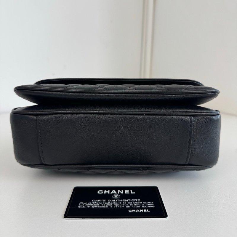 香奈兒/Chanel 黑金菱格口蓋方胖子 鏈條肩背包-4