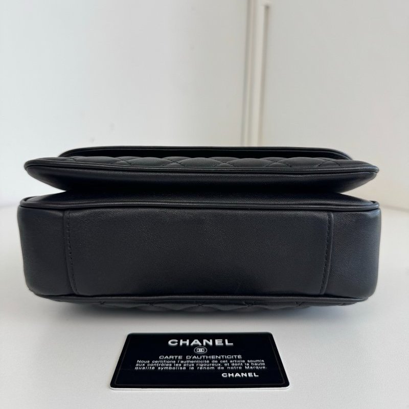 香奈兒/Chanel 黑金菱格口蓋方胖子 鏈條肩背包-7