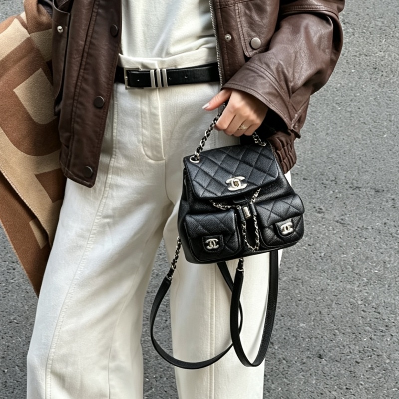 CHANEL香奈兒Duma系列雙肩包小號芯片款24年🎏全新全配專櫃斷貨-38