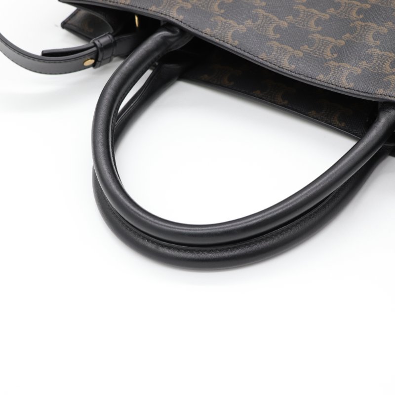 Celine 思琳 琴譜 托特Tote 凱旋門 老花 中號 黑色手柄 手提 單肩包 可當電腦包 肩背包-8